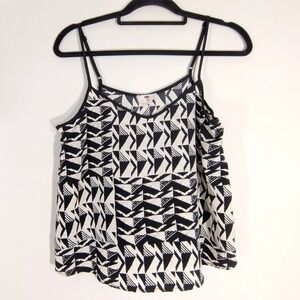 One Clothing Black White Cami; Geometric Print Adjustable Strap Tank Top